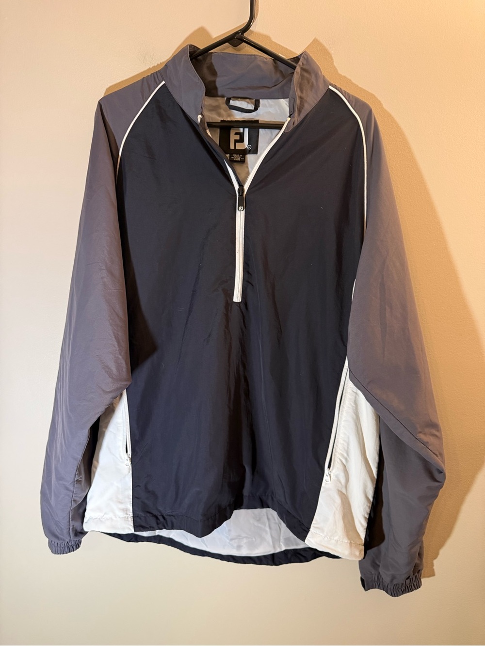 FootJoy Black, Gray & White Half-Zip Windbreaker Pullover Size L